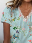 Lässig Geblümt V-Ausschnitt Kurzarm T-Shirt