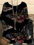 Retro Schmetterling Rundhals Dreiviertelärmel T-Shirt