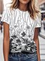 Lässig Geblümt Rundhals Kurzarm T-Shirt