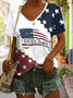 Lässig Amerika-Flagge V-Ausschnitt Kurzarm T-Shirt