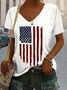 Lässig Amerika-Flagge V-Ausschnitt Kurzarm T-Shirt