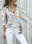 Hemdkragen Langarm Polka Dots Regelmäßig Mikroelastizität Regelmäßige Passform Bluse für Damen