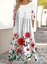 Damen Geblümt Rundhals Kurzarm Bequem Lässig Maxikleid