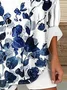 V-Ausschnitt Langarm Geblümt Print Regelmäßig Weit Bluse für Damen