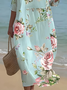 Damen Geblümt Sommer Print Kleid Rundhals Halbarm H-Linie Kleid