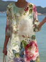 Damen Geblümt Sommer Print Kleid Rundhals Halbarm H-Linie Kleid