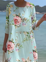 Damen Geblümt Sommer Print Kleid Rundhals Halbarm H-Linie Kleid