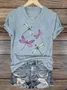 Lässig Geblümt V-Ausschnitt Kurzarm T-Shirt