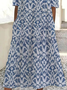 Damen Geblümt Rundhals Kurzarm Bequem Lässig Print Maxikleid