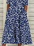 Damen Geblümt Rundhals Kurzarm Bequem Lässig Print Maxikleid