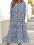 Damen Geblümt Rundhals Kurzarm Bequem Lässig Print Maxikleid