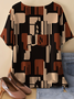 Retro Geometrisch Rundhals Dreiviertelärmel T-Shirt