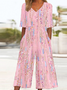 Damen Halbarm V-Ausschnitt Weit Knöchelhose Täglich Retro Verlaufsmuster Normal T-Shirt Jumpsuit