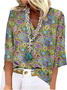 Schalkragen Halbarm Paisley Regelmäßig Weit Bluse für Damen
