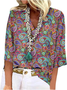 Schalkragen Halbarm Paisley Regelmäßig Weit Bluse für Damen