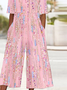 Damen Halbarm V-Ausschnitt Weit Knöchelhose Täglich Retro Verlaufsmuster Normal T-Shirt Jumpsuit