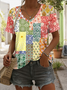 Lässig Ethnisch Geometrie V-Ausschnitt Kurzarm T-Shirt