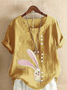 Rundhals Halbarm OSTERN (Kaninchen) Regelmäßig Regelmäßige Passform Bluse für Damen