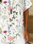V-Ausschnitt Kurzarm Geblümt Print Regelmäßig Weit Bluse für Damen