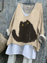 Retro Tier V-Ausschnitt Langarm T-Shirt