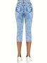 Lässig Grafik mit Denim-Imitat-Print Caprihosen Elastische Taille Hose