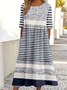 Damen Gestreift Rundhals Halbarm Bequem Retro Maxikleid
