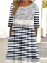 Damen Gestreift Rundhals Halbarm Bequem Retro Maxikleid