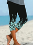 Lässig Geblümt Caprihosen Elastische Taille Print Hose
