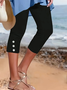 Lässig Unifarben Caprihosen Elastische Taille Print Hose