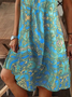 Damen Geblümt Sommer Print Kleid V-Ausschnitt Kurzarm T-Shirt-Kleid H-Linie Kleid