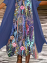 Damen Geblümt Rundhals Dreiviertelärmel Bequem Lässig Print Kleid mit Mantel Zweiteiliges Set