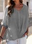 V-Ausschnitt Halbarm Unifarben Pullover Leicht Weit Bluse für Damen