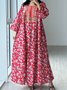 Damen Geblümt Rundhals Langarm Bequem Lässig Maxikleid