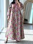 Damen Geblümt Rundhals Langarm Bequem Lässig Maxikleid