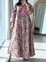 Damen Geblümt Rundhals Langarm Bequem Lässig Maxikleid