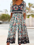 Damen Halbarm V-Ausschnitt Regelmäßige Passform Knöchelhose Print Täglich Lässig Geblümt Normal Jumpsuit