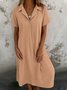 Damen Unifarben Hemdkragen Kurzarm Bequem Lässig Maxikleid