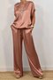 Damen Unifarben Rundhals Halbarm Bequem Lässig Bluse mit Hose Zweiteiliges Set