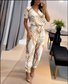 Damen Gestreift Rundhals Kurzarm Bequem Lässig Bluse mit Hose Zweiteiliges Set