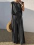 Damen Unifarben Rundhals Ärmellos Bequem Lässig Bluse mit Hose Zweiteiliges Set
