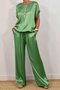 Damen Unifarben Rundhals Halbarm Bequem Lässig Bluse mit Hose Zweiteiliges Set
