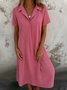 Damen Unifarben Hemdkragen Kurzarm Bequem Lässig Maxikleid