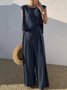 Damen Unifarben Rundhals Ärmellos Bequem Lässig Bluse mit Hose Zweiteiliges Set