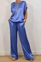 Damen Unifarben Rundhals Halbarm Bequem Lässig Bluse mit Hose Zweiteiliges Set