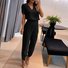 Damen Gestreift Rundhals Kurzarm Bequem Lässig Bluse mit Hose Zweiteiliges Set