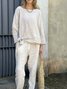 Damen Unifarben Rundhals Langarm Bequem Lässig Bluse mit Hose Zweiteiliges Set