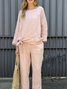 Damen Unifarben Rundhals Langarm Bequem Lässig Bluse mit Hose Zweiteiliges Set