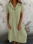 Damen Unifarben Hemdkragen Kurzarm Bequem Lässig Maxikleid