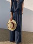 Damen Unifarben Rundhals Ärmellos Bequem Lässig Bluse mit Hose Zweiteiliges Set
