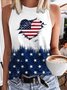Rundhals Ärmellos Amerika-Flagge Regelmäßig Mikroelastizität Regelmäßige Passform Bluse für Damen